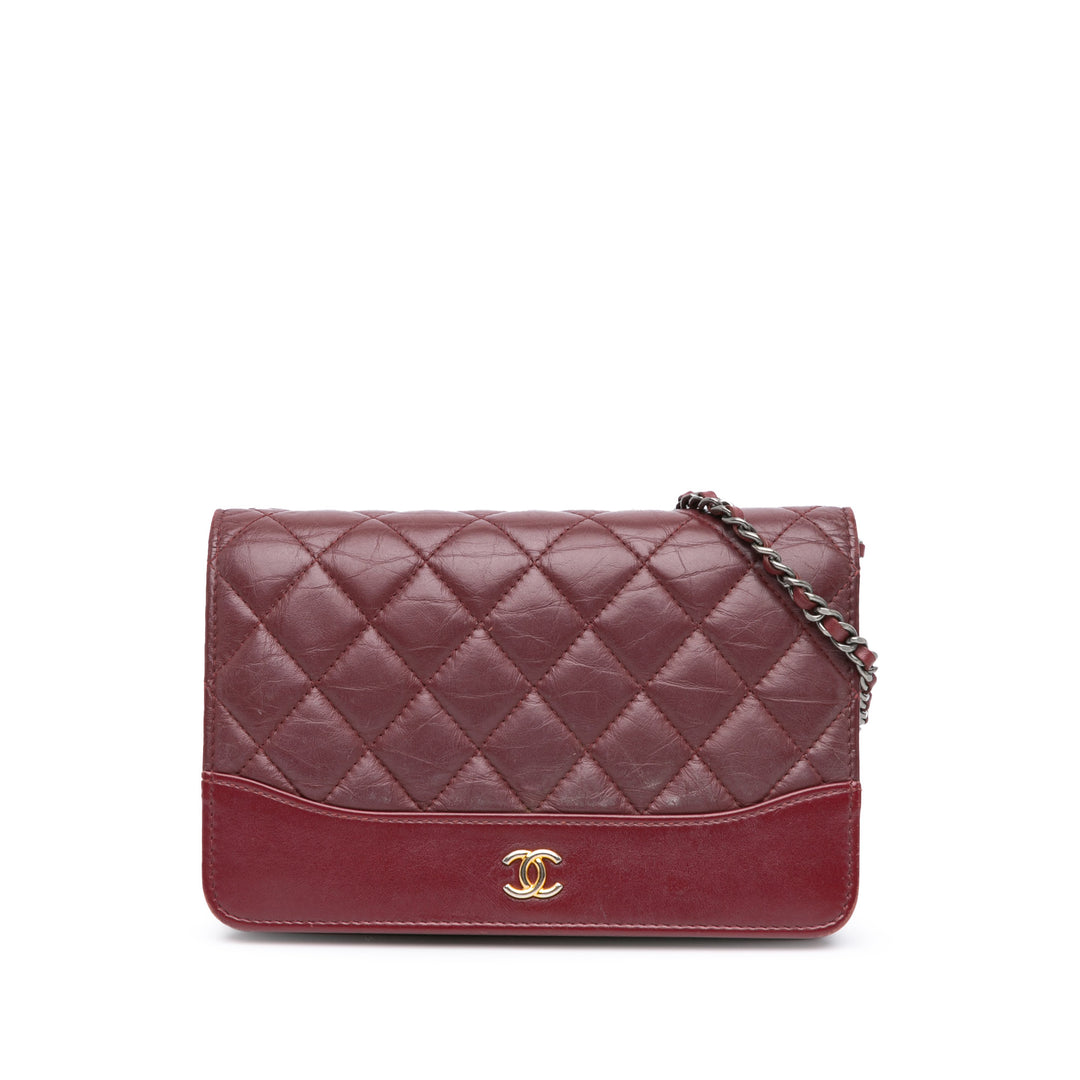 Quilted Aged Calfskin Gabrielle Wallet on Chain Red - Gaby Paris