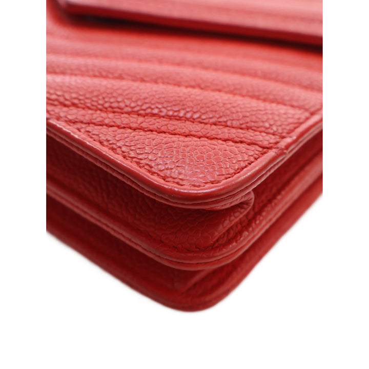 Chanel CC Chevron Carré Wallet on Chain Cuir caviar Rouge – vue 10 – GABY PARIS