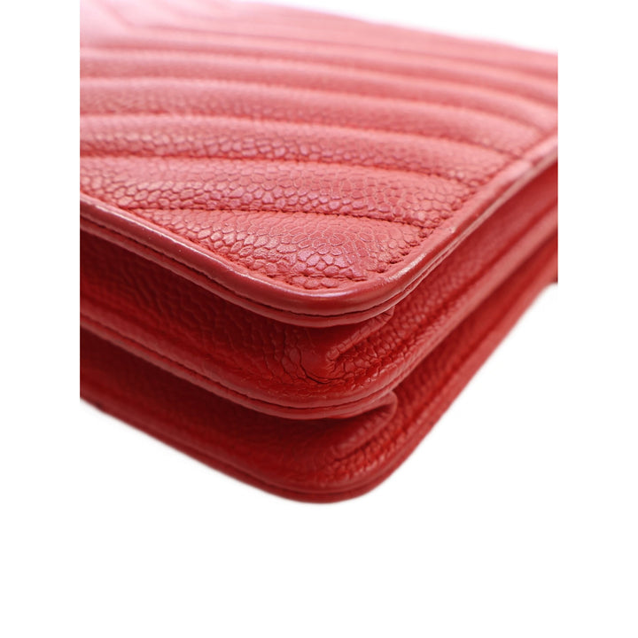Chanel CC Chevron Carré Wallet on Chain Cuir caviar Rouge – vue 12 – GABY PARIS