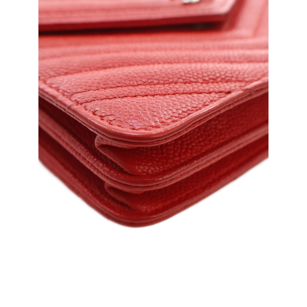 Chanel CC Chevron Carré Wallet on Chain Cuir caviar Rouge – vue 13 – GABY PARIS