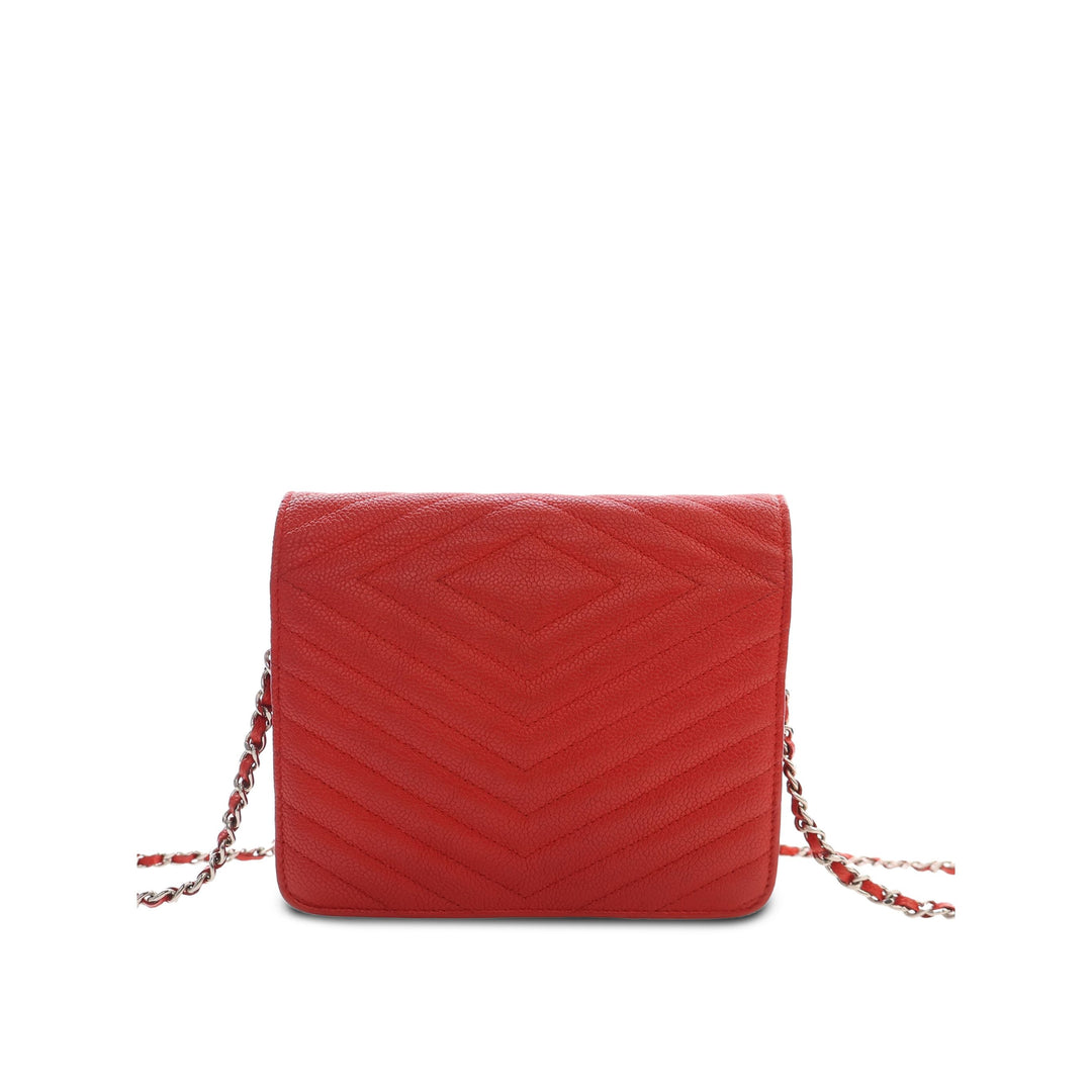 Chanel CC Chevron Carré Wallet on Chain Cuir caviar Rouge – vue 2 – GABY PARIS