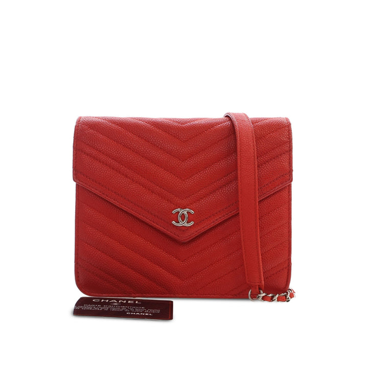Chanel CC Chevron Carré Wallet on Chain Cuir caviar Rouge – vue 5 – GABY PARIS