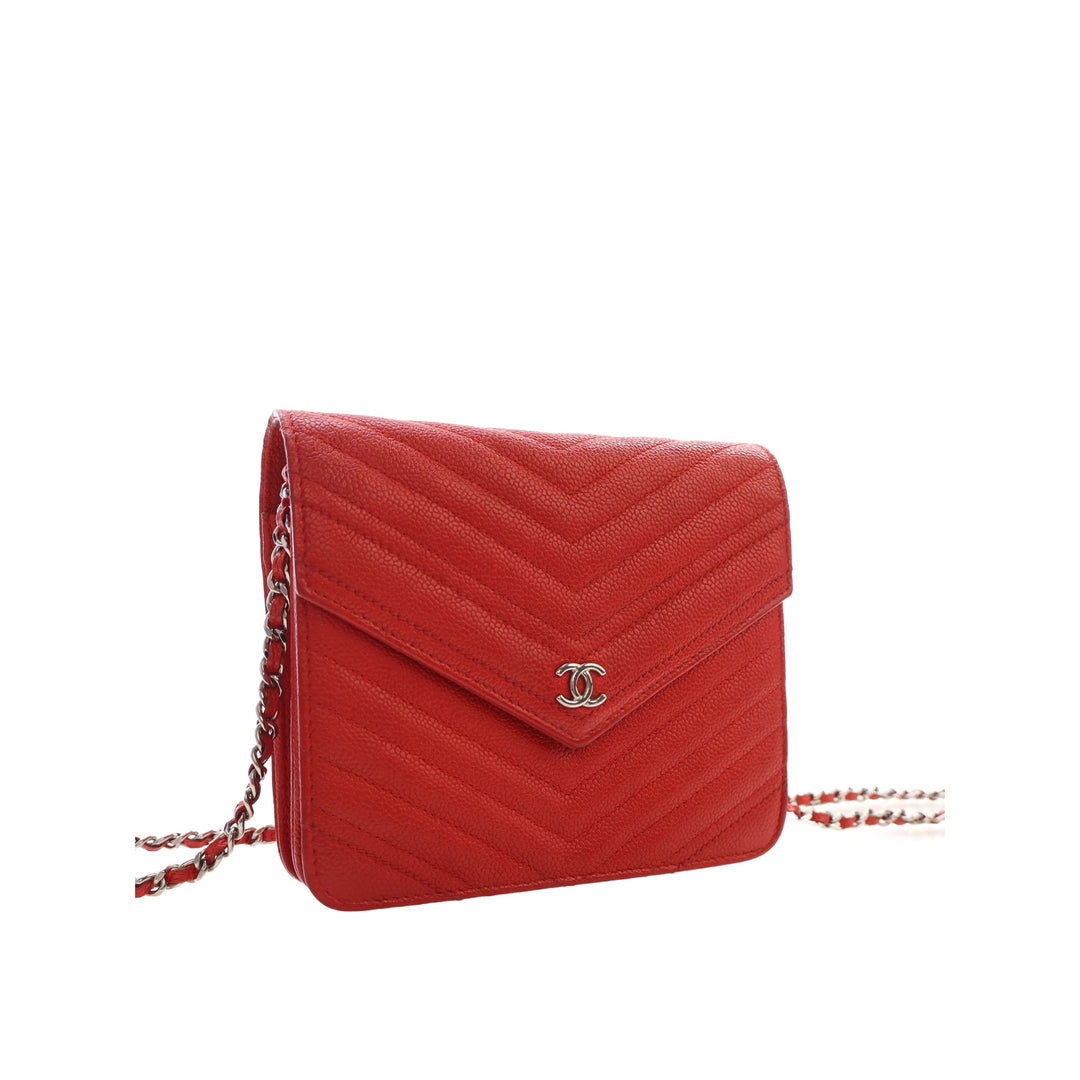 Chanel CC Chevron Carré Wallet on Chain Cuir caviar Rouge – vue 8 – GABY PARIS