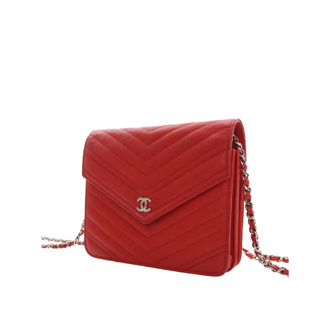 Chanel CC Chevron Carré Wallet on Chain Cuir caviar Rouge – vue 9 – GABY PARIS