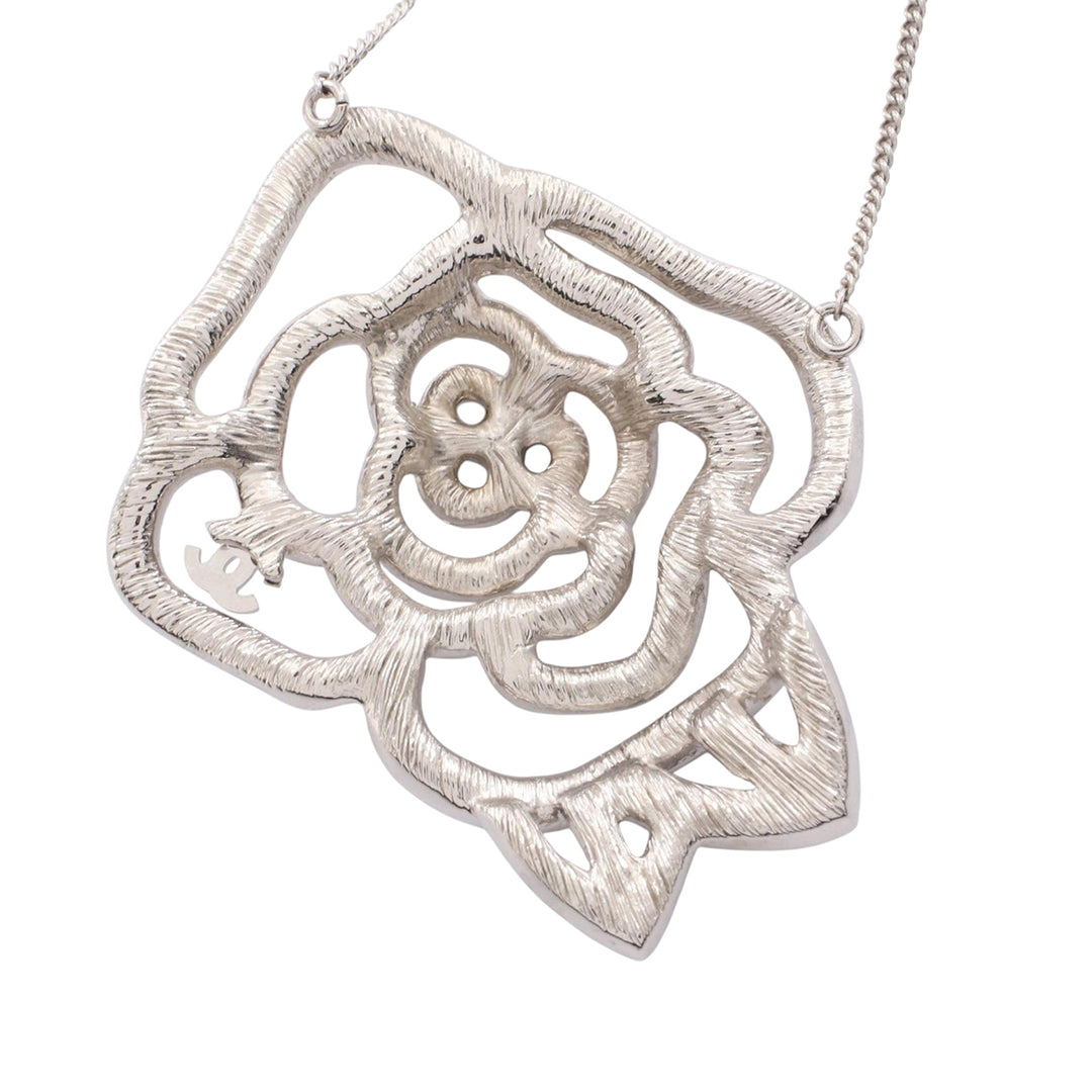 Chanel CC Stainless Steel Rhinestone Embellished Camellia Pendant Necklace