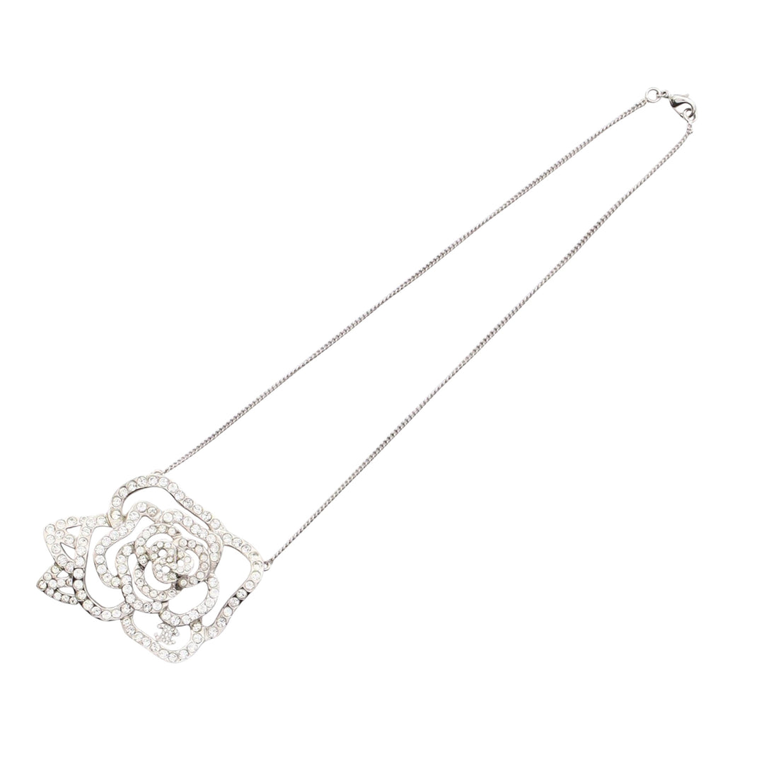 Chanel CC Stainless Steel Rhinestone Embellished Camellia Pendant Necklace