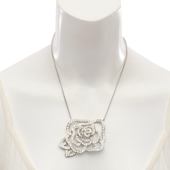 Chanel CC Stainless Steel Rhinestone Embellished Camellia Pendant Necklace