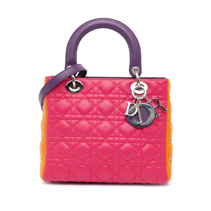 Medium Tricolor Lambskin Cannage Lady Dior Pink - Gaby Paris