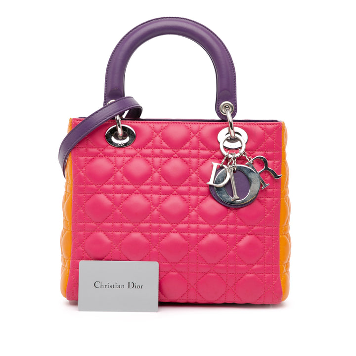 Medium Tricolor Lambskin Cannage Lady Dior Pink - Gaby Paris