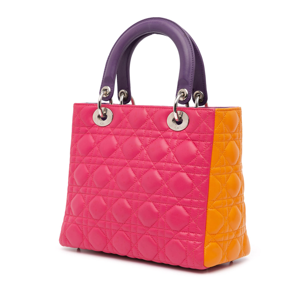 Medium Tricolor Lambskin Cannage Lady Dior Pink - Gaby Paris