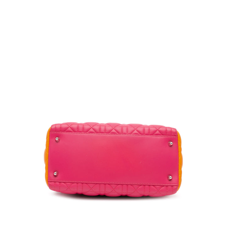 Medium Tricolor Lambskin Cannage Lady Dior Pink - Gaby Paris