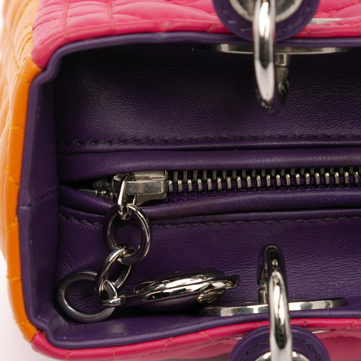 Medium Tricolor Lambskin Cannage Lady Dior Pink - Gaby Paris