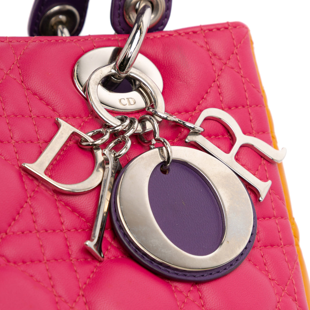 Medium Tricolor Lambskin Cannage Lady Dior Pink - Gaby Paris