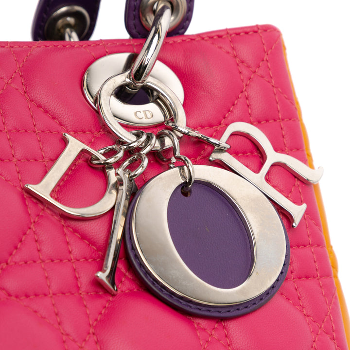 Medium Tricolor Lambskin Cannage Lady Dior Pink - Gaby Paris