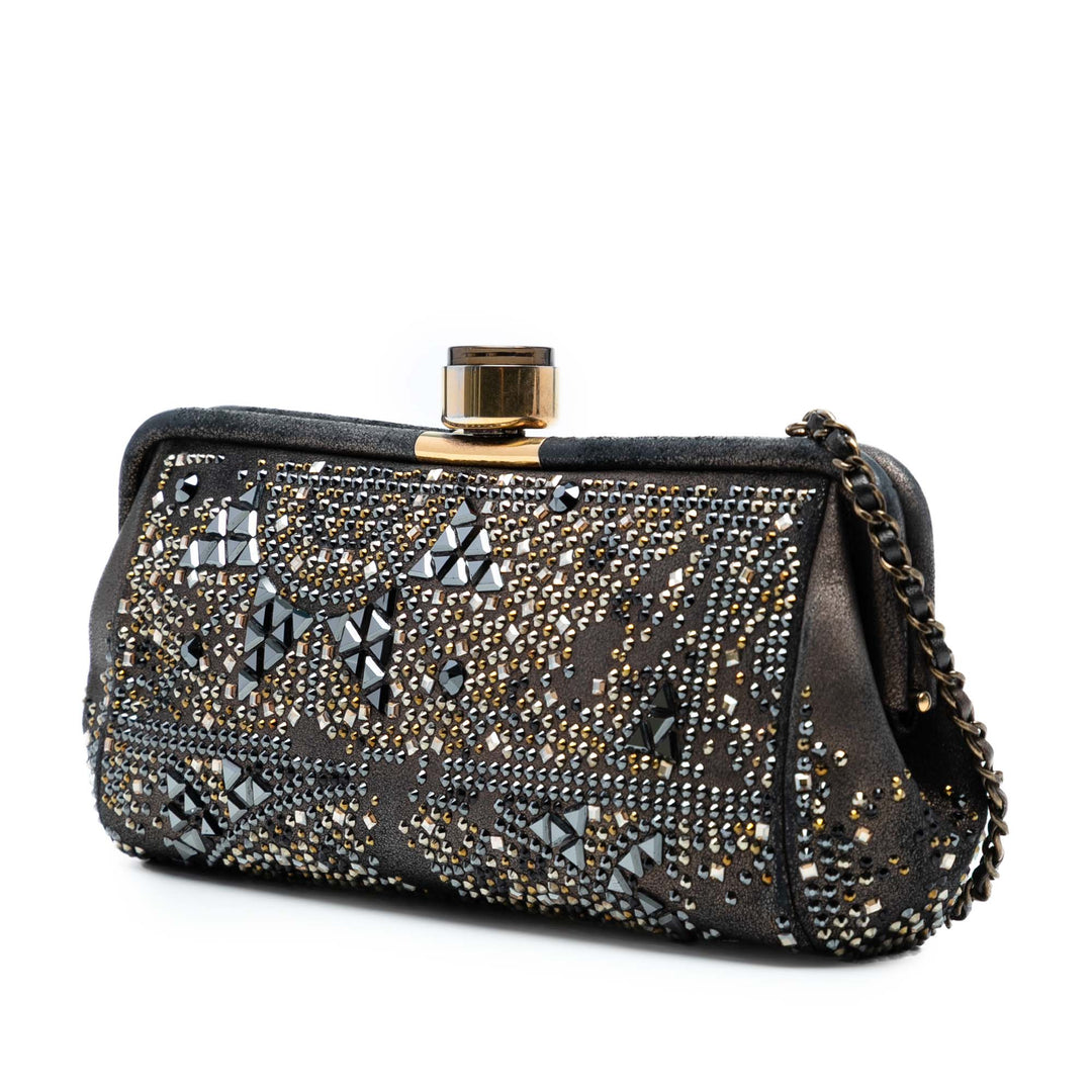 Chanel CC Glitter Cuir d’agneau Studded Frame Pochette on Chain Noir