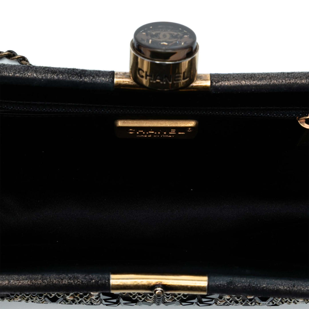 Chanel CC Glitter Cuir d’agneau Studded Frame Pochette on Chain Noir