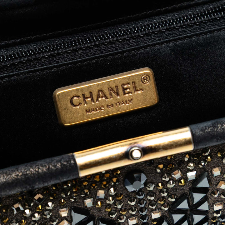 Chanel CC Glitter Cuir d’agneau Studded Frame Pochette on Chain Noir