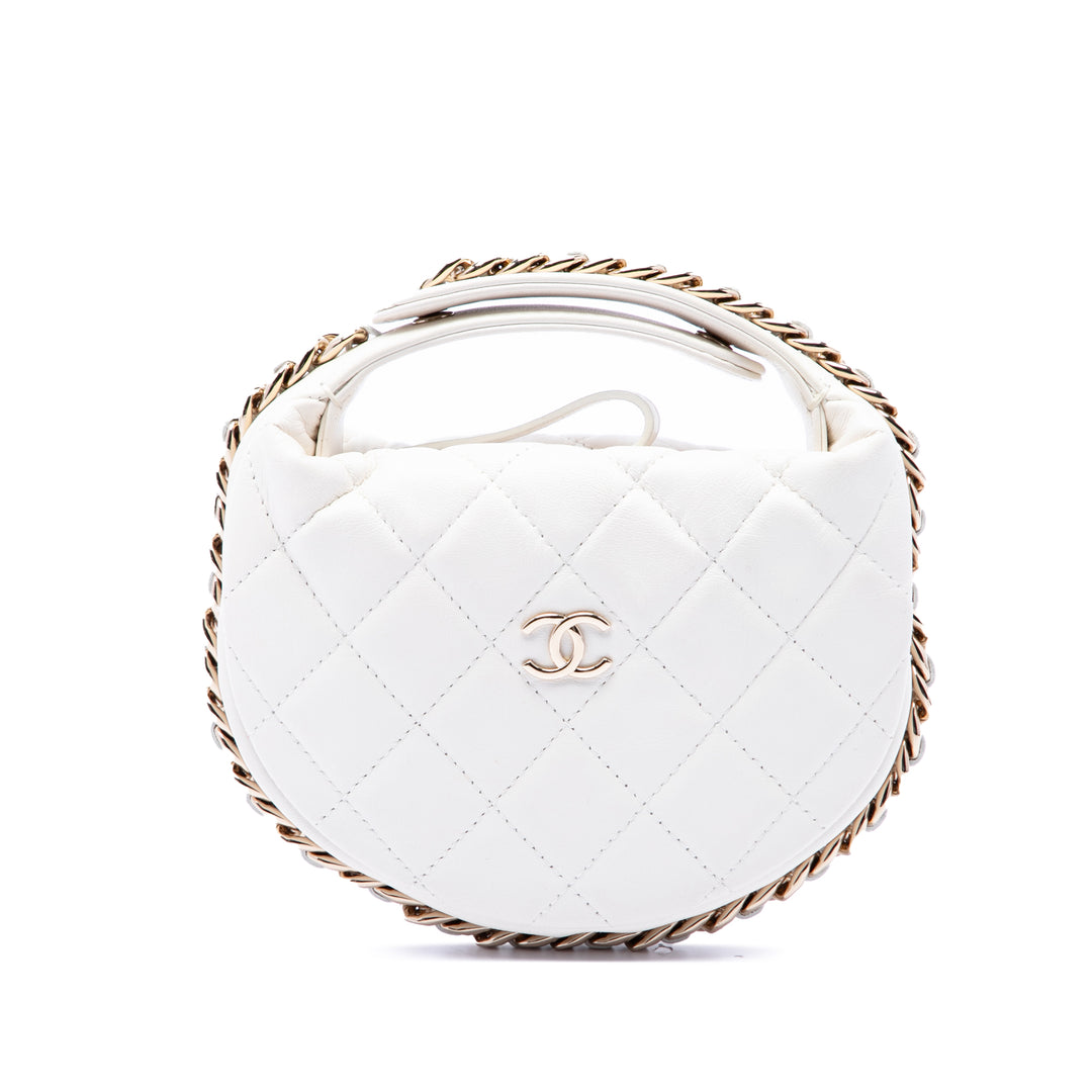 Chanel Matelassé Sac rond à chaîne Pochette Mini Cuir d'agneau Blanc