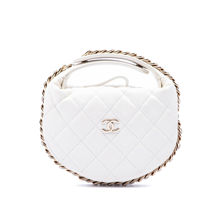 Chanel Matelassé Sac rond à chaîne Pochette Mini Cuir d'agneau Blanc