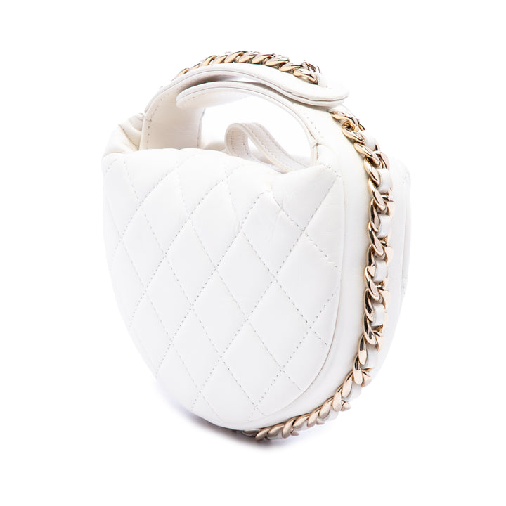 Chanel Matelassé Sac rond à chaîne Pochette Mini Cuir d'agneau Blanc