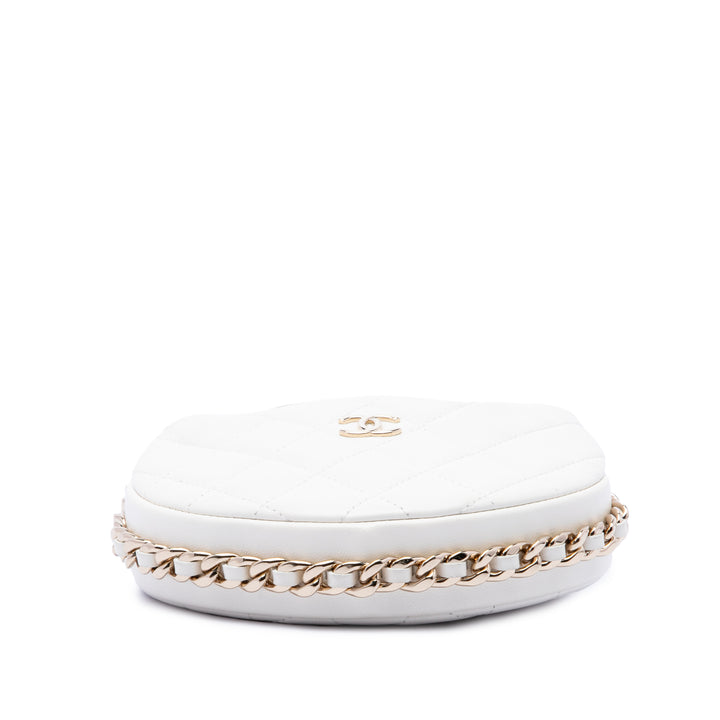 Chanel Matelassé Sac rond à chaîne Pochette Mini Cuir d'agneau Blanc