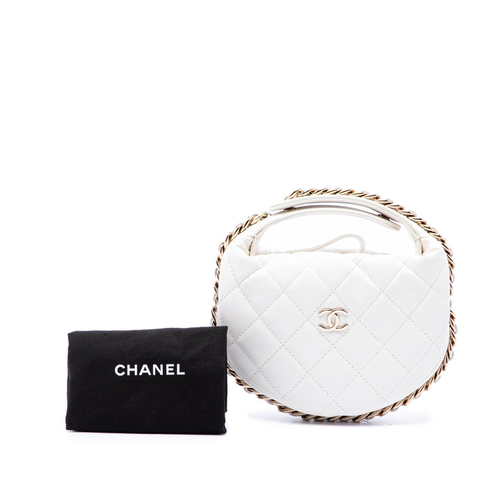 Chanel Matelassé Sac rond à chaîne Pochette Mini Cuir d'agneau Blanc