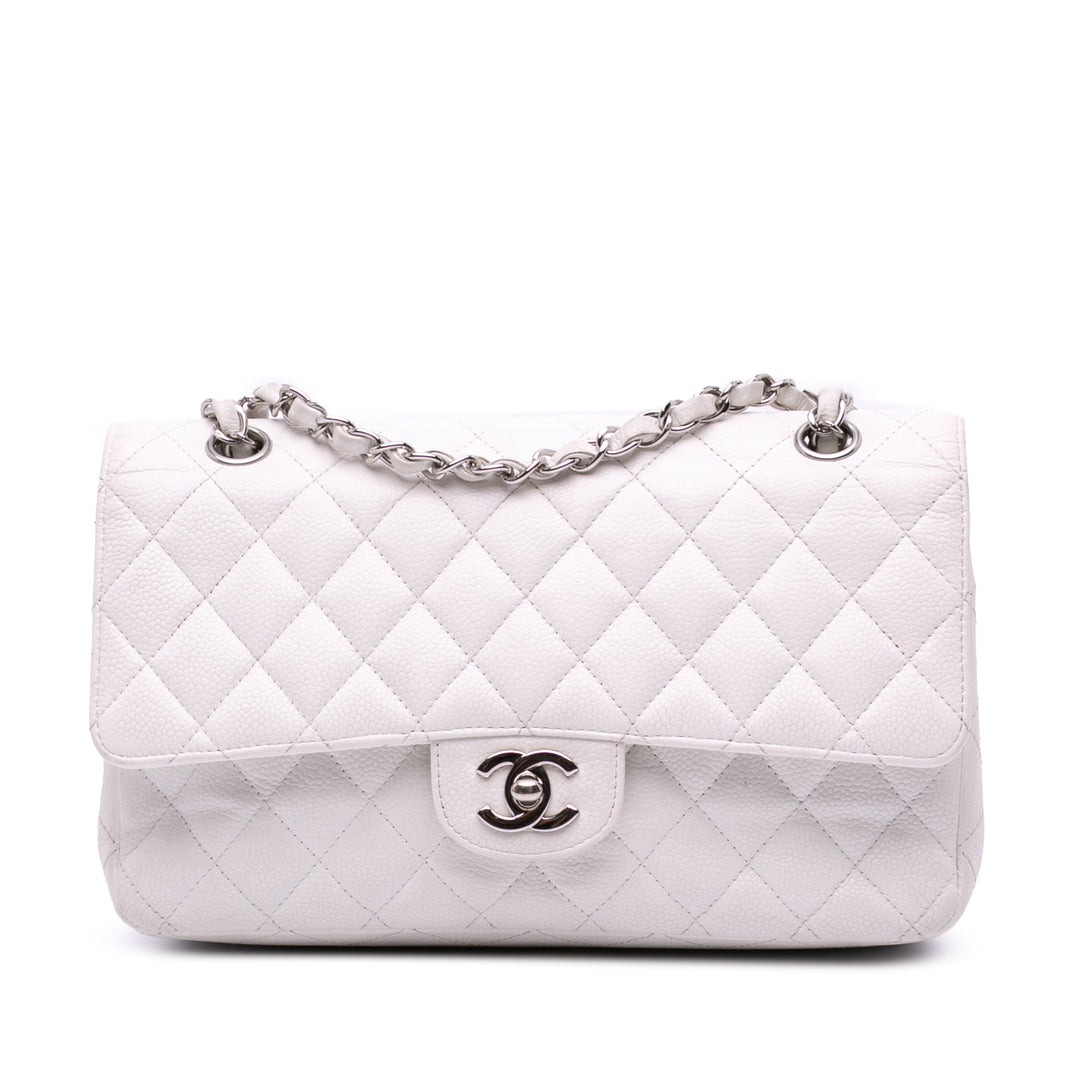Medium Classic Caviar Double Flap White - Gaby Paris