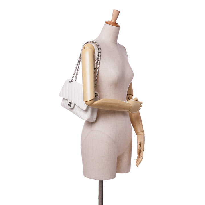 Medium Classic Caviar Double Flap White - Gaby Paris