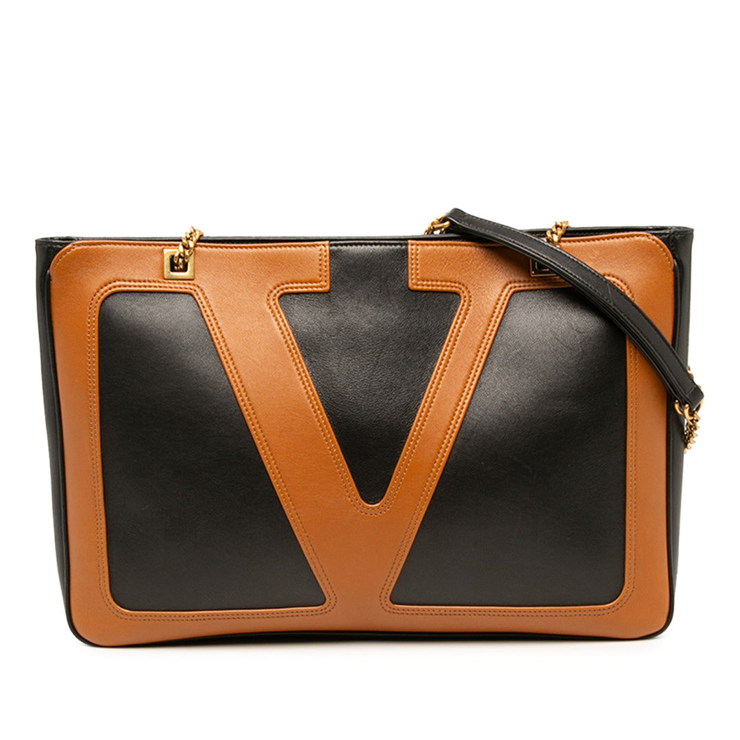 Valentino Cabas Bicolore Vlogo Viva Superstar chaîne nappa Noir – vue principale – GABY PARIS