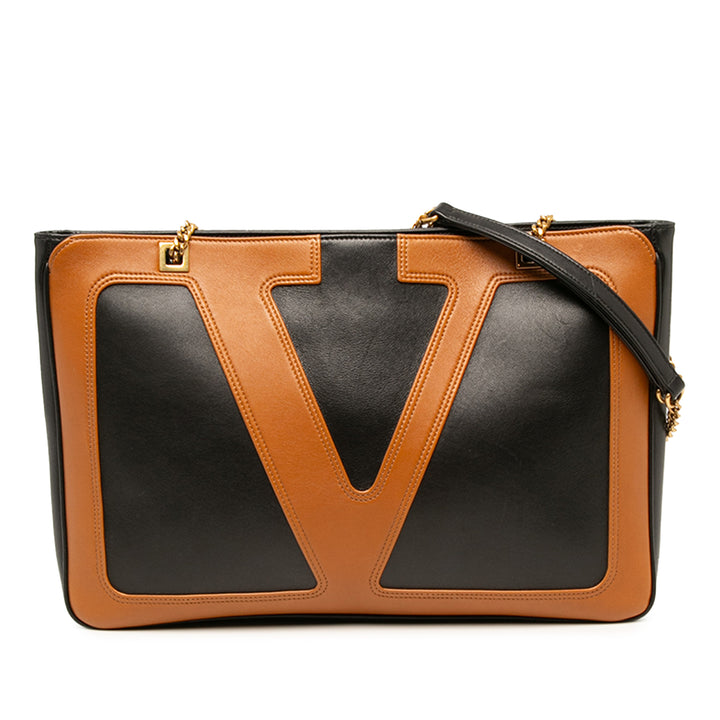 Valentino Cabas Bicolore Vlogo Viva Superstar chaîne nappa Noir – vue principale – GABY PARIS