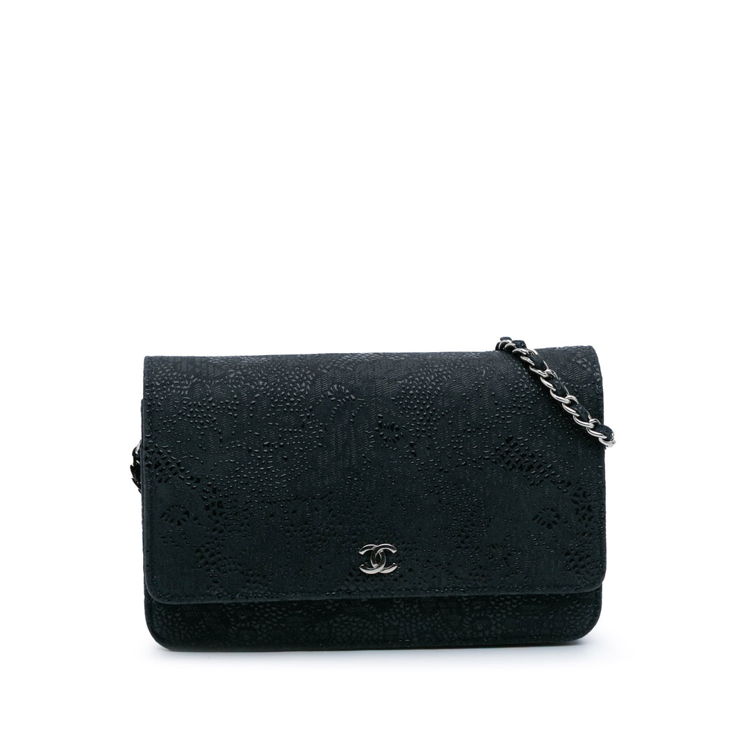 Lace Overlay Goatskin Wallet On Chain Blue - Gaby Paris