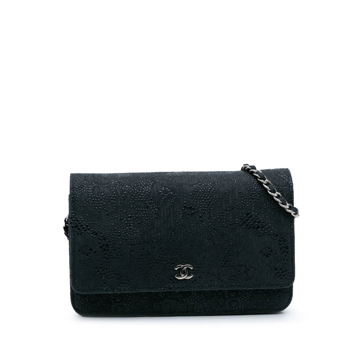 Lace Overlay Goatskin Wallet On Chain Blue - Gaby Paris