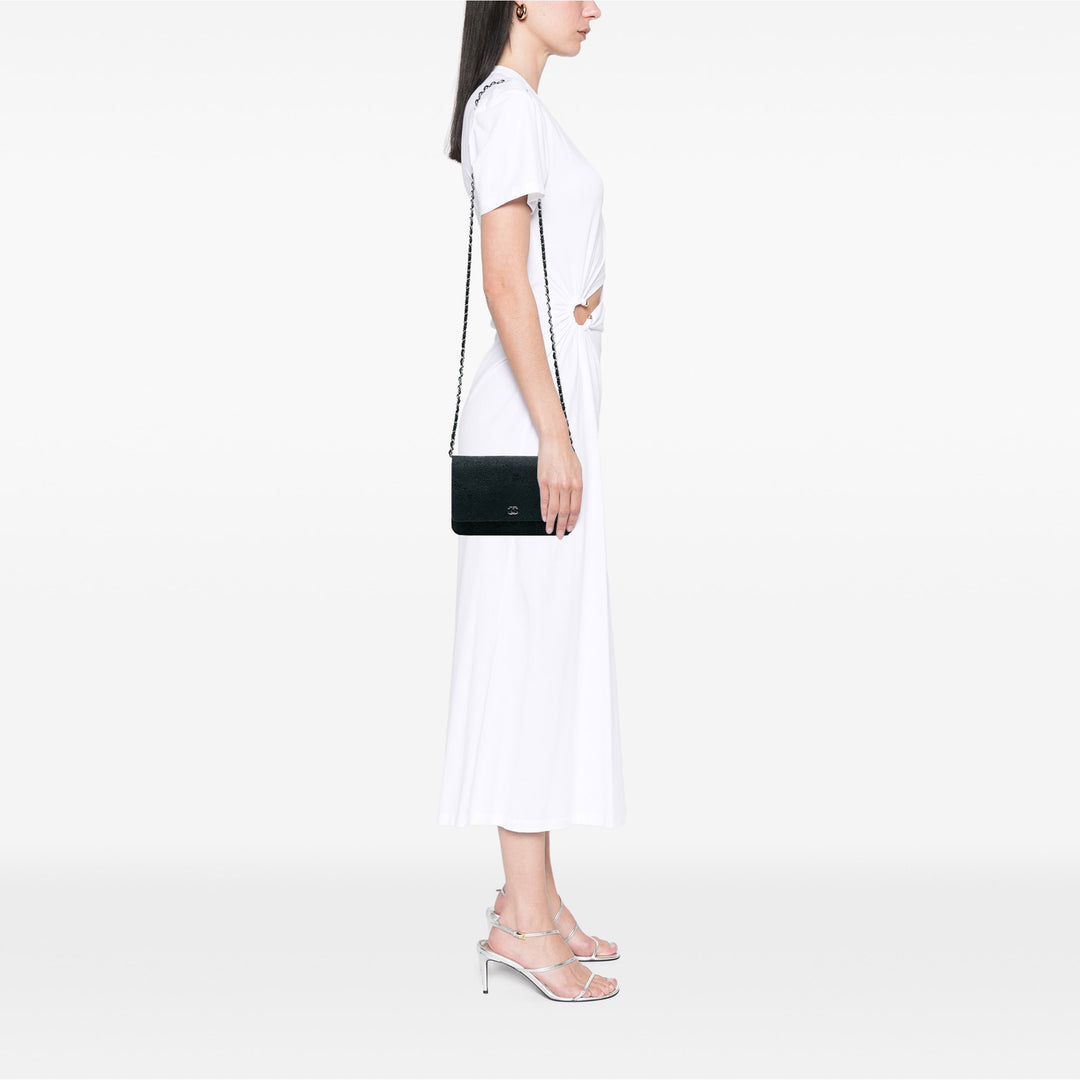Lace Overlay Goatskin Wallet On Chain Blue - Gaby Paris