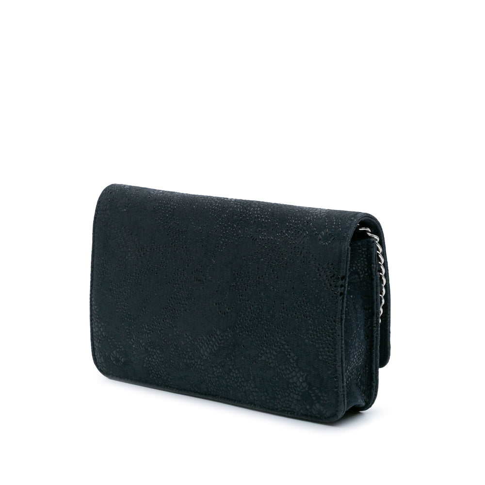 Lace Overlay Goatskin Wallet On Chain Blue - Gaby Paris