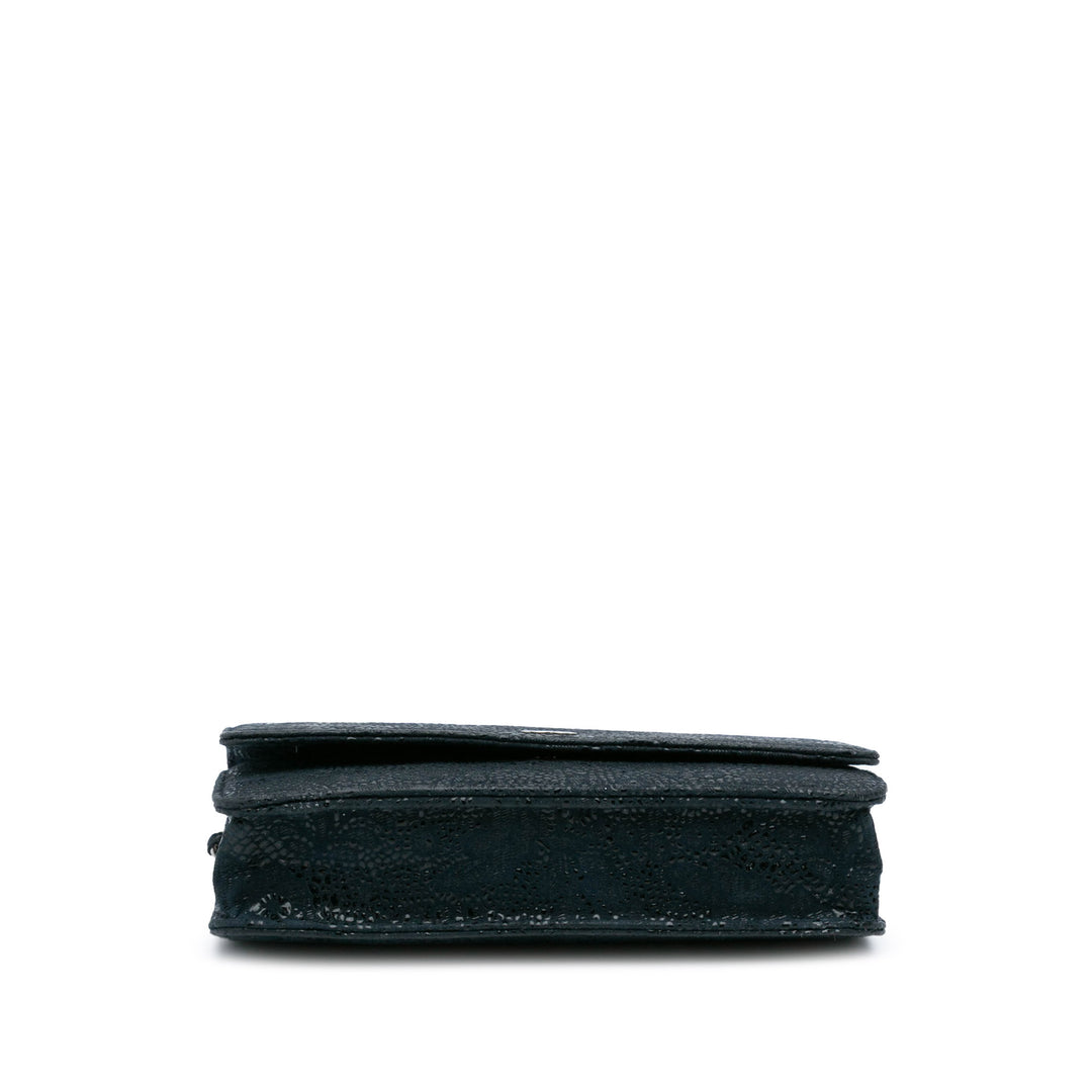 Lace Overlay Goatskin Wallet On Chain Blue - Gaby Paris