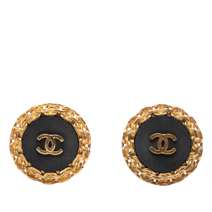 Chanel CC plaqué et Acrylic Rond Clip On Boucles d’oreilles