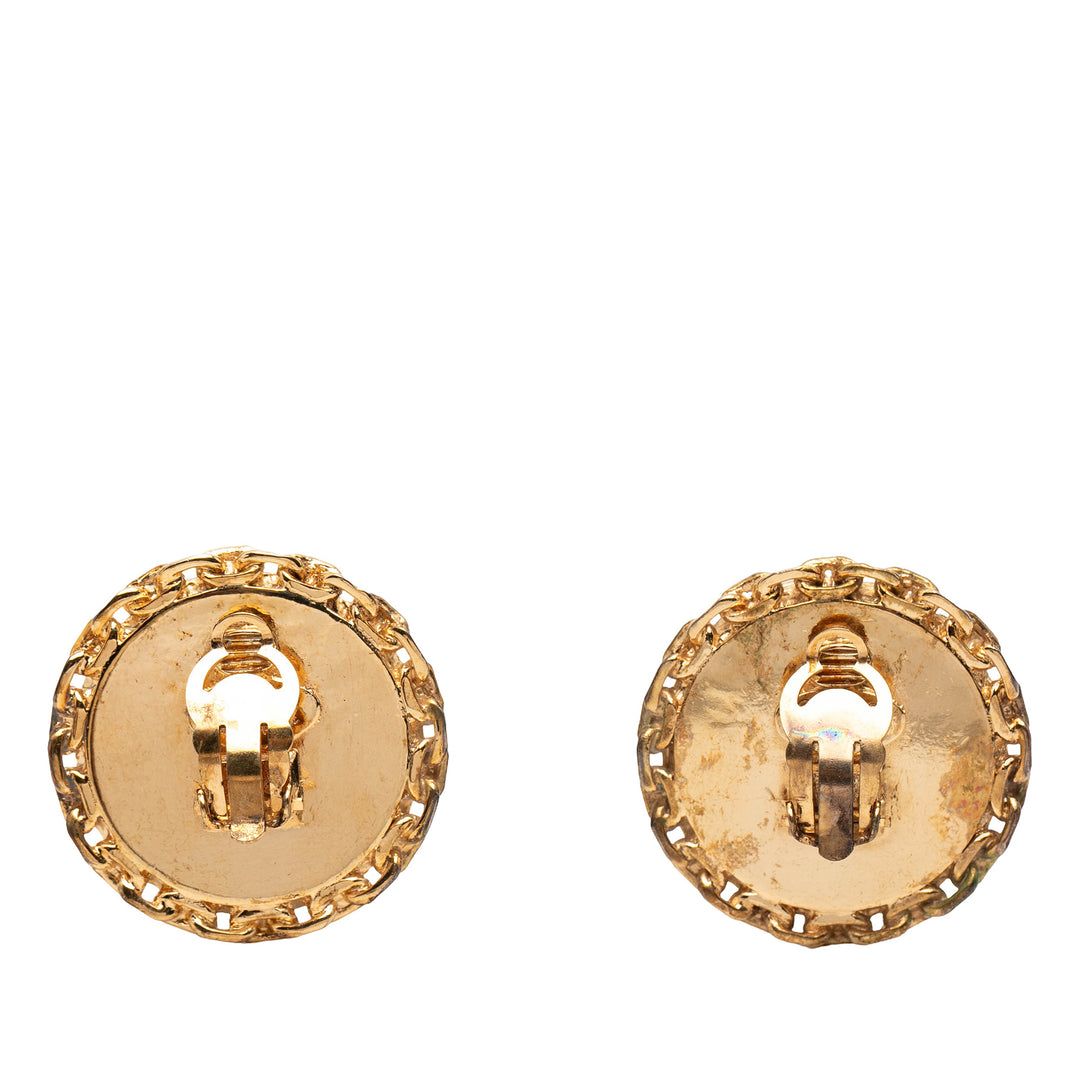 Chanel CC plaqué et Acrylic Rond Clip On Boucles d’oreilles