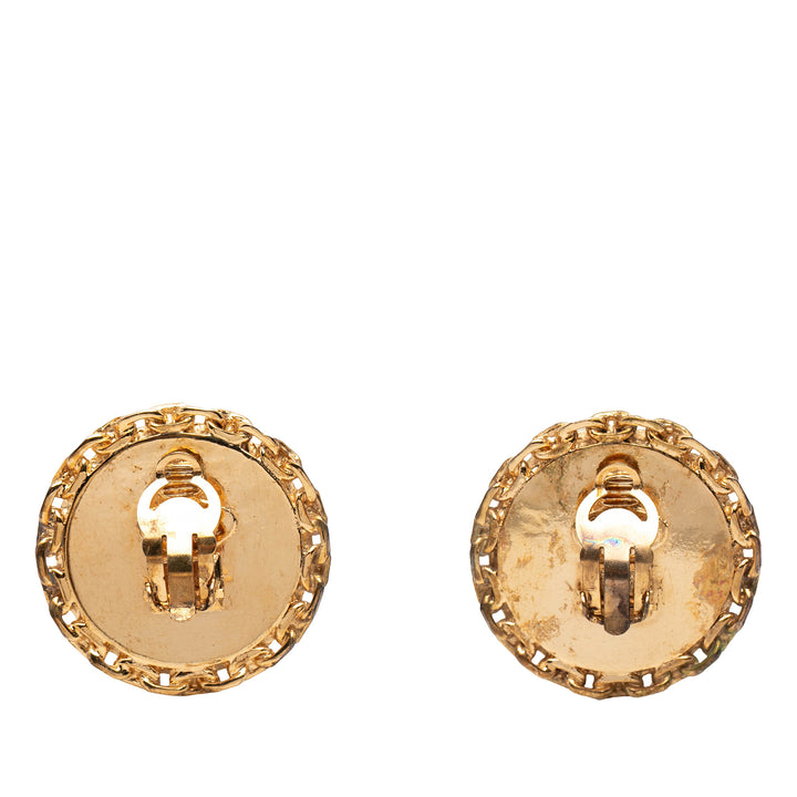 Chanel CC plaqué et Acrylic Rond Clip On Boucles d’oreilles