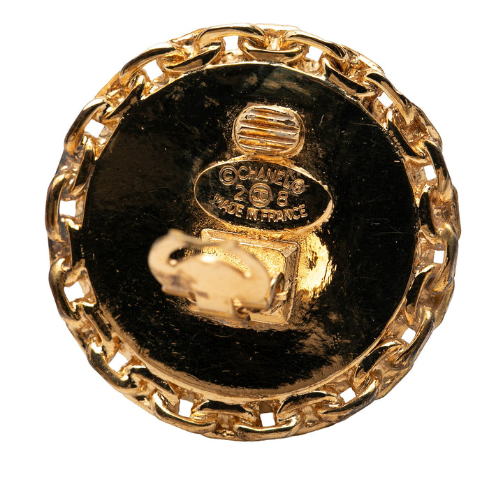 Chanel CC plaqué et Acrylic Rond Clip On Boucles d’oreilles
