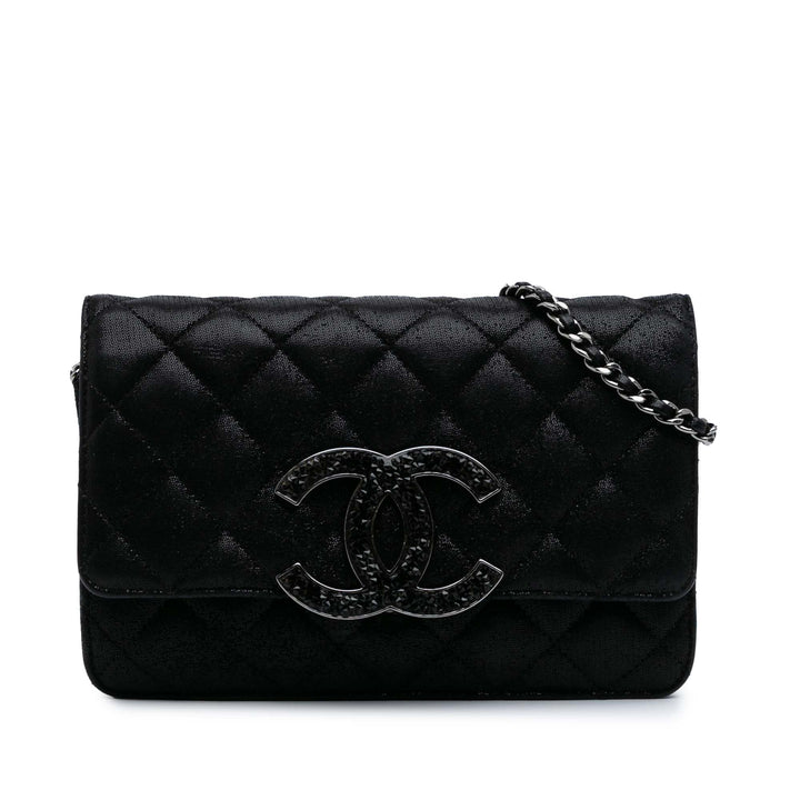 Iridescent Caviar Crystal CC Wallet On Chain Black - Gaby Paris