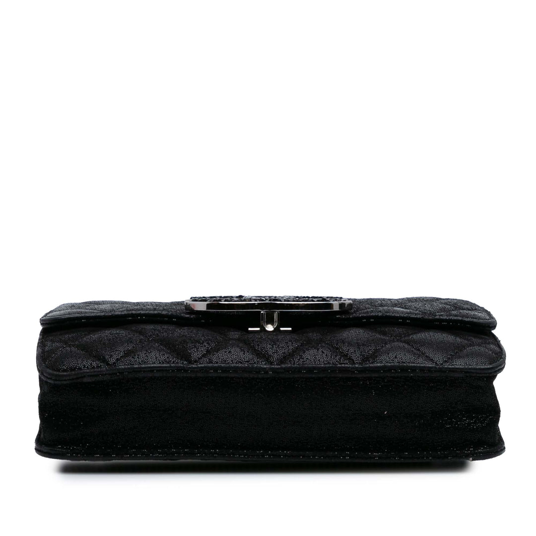 Iridescent Caviar Crystal CC Wallet On Chain Black - Gaby Paris