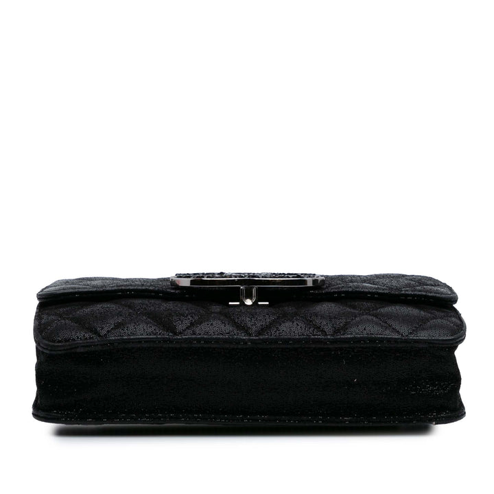 Iridescent Caviar Crystal CC Wallet On Chain Black - Gaby Paris