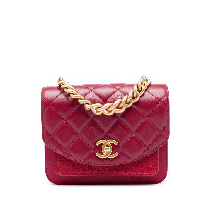 Chanel Mini Matelassé Cuir de veau et Caviar Chain Handle à rabat