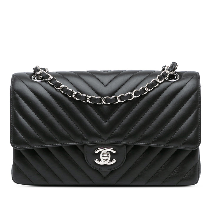 Medium Classic Chevron Lambskin Double Flap Black - Gaby Paris