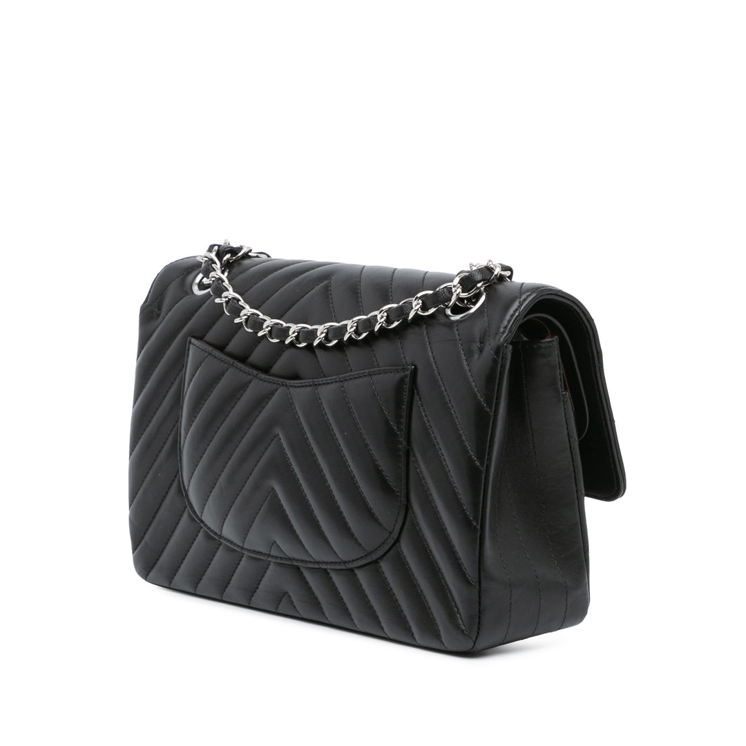 Medium Classic Chevron Lambskin Double Flap Black - Gaby Paris