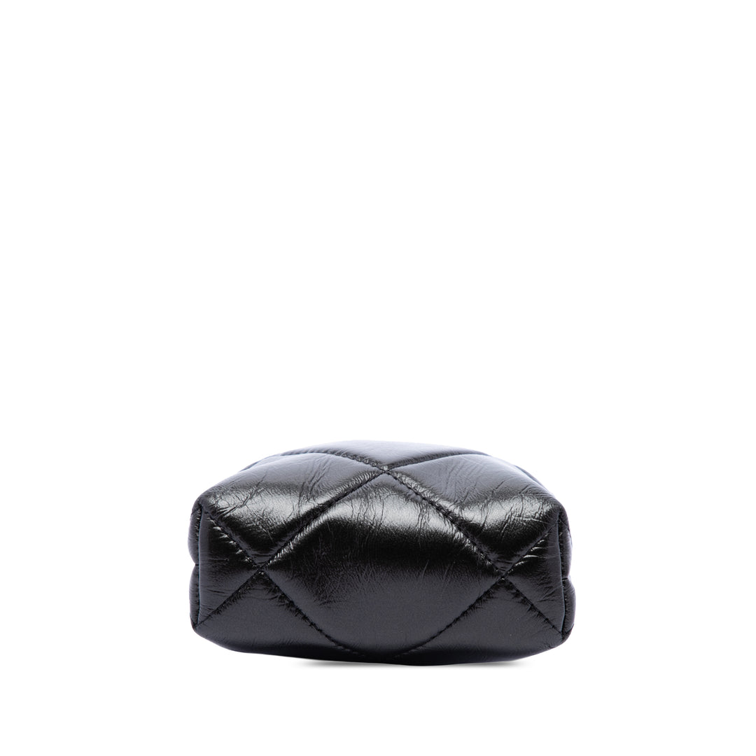 CC Matelassé Kisslock Armature Pochette Petit Cuir d'agneau Noir