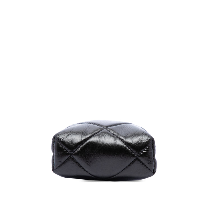 CC Matelassé Kisslock Armature Pochette Petit Cuir d'agneau Noir