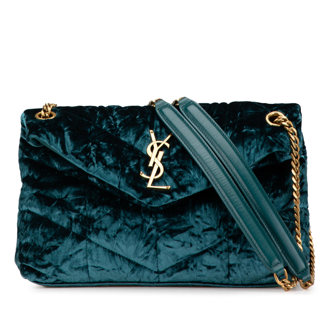 Small Crushed Velvet Monogram Loulou Puffer Shoulder Bag Blue - Gaby Paris