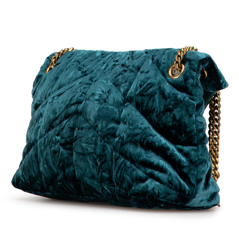 Small Crushed Velvet Monogram Loulou Puffer Shoulder Bag Blue - Gaby Paris