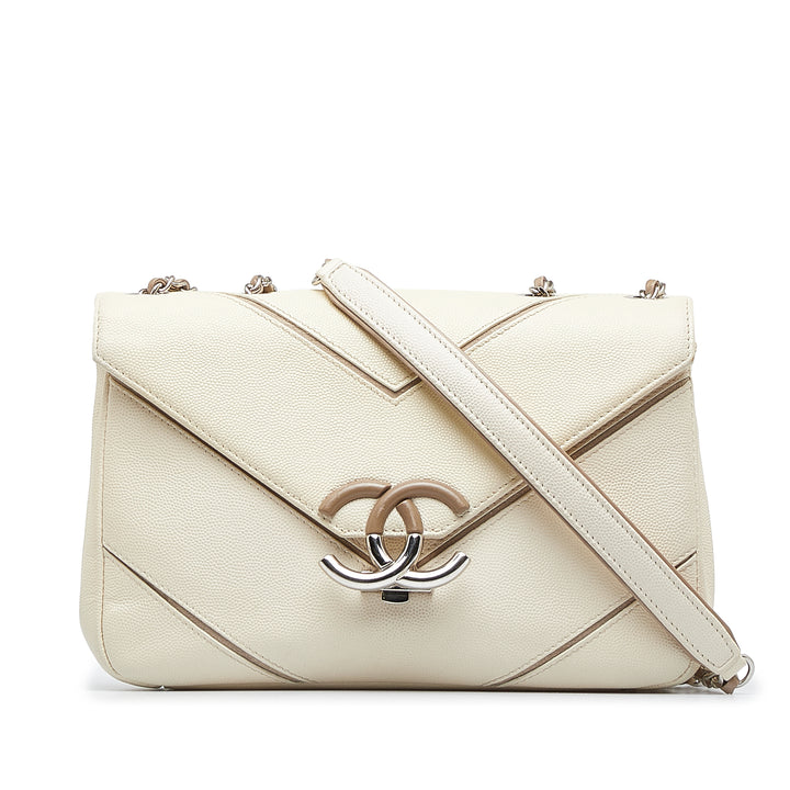 Caviar Macro Chevron Flap White - Gaby Paris